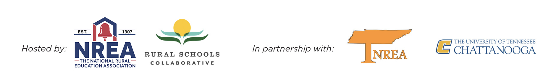 Partner logos, hosted by NREA, in partnership with Rural Schools Collaborative